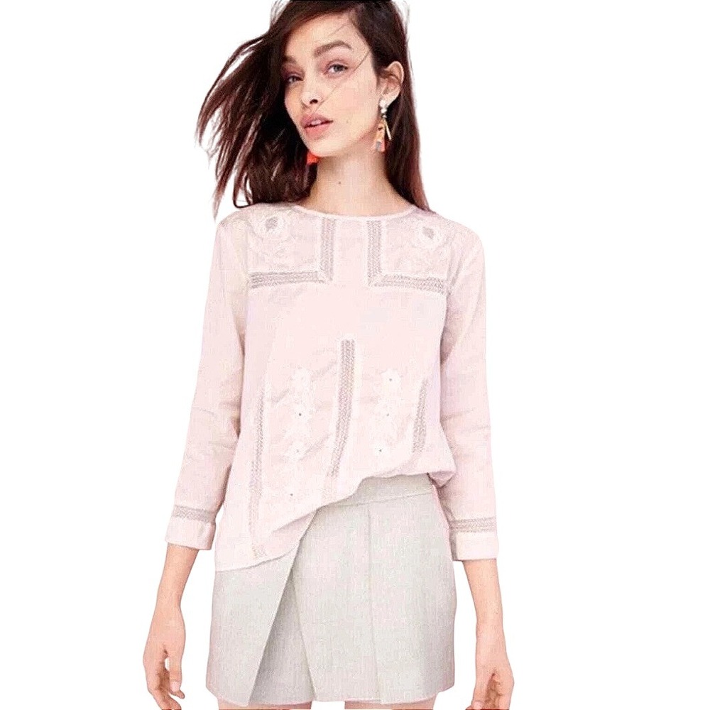 J. Crew Embroidered Lace Inset Pastel Light Pink Cottagecore Prairie‎ Blouse 
6